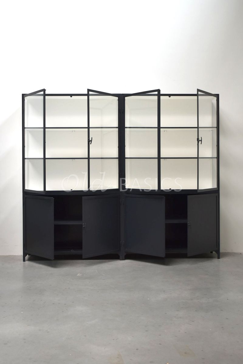 Detail van Apothekerskast Demi, 4 deuren, RAL7021, grijs, zwart, materiaal staal